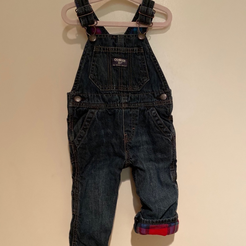 Oshkosh denim overalls with flannel lining 9m
